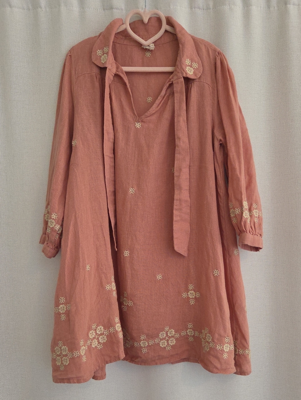 Apolina Lula Embroidered Linen Dress 7-9 Dusty Rose